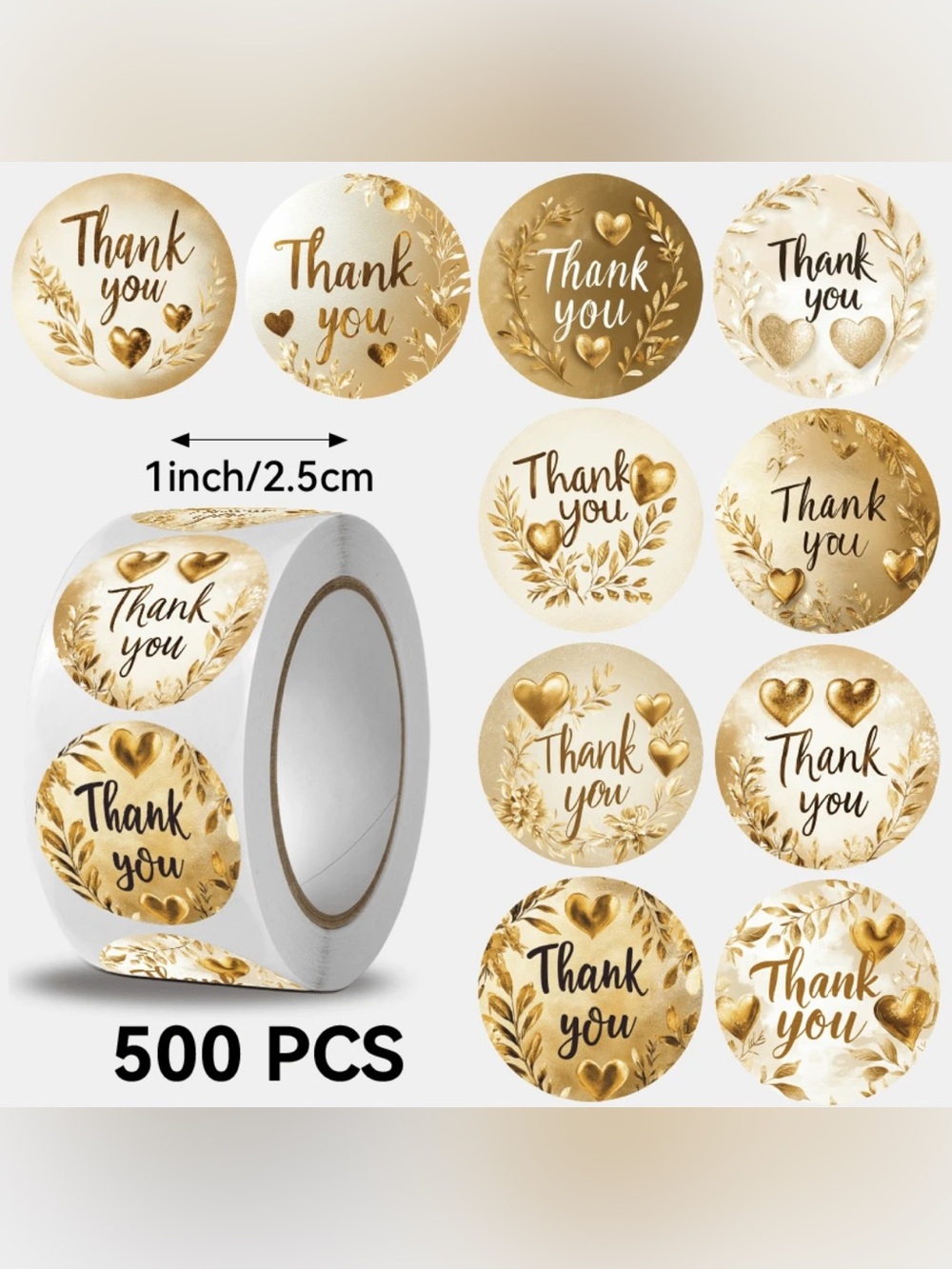 Gold Thank You Sticker Roll - 500 PCS